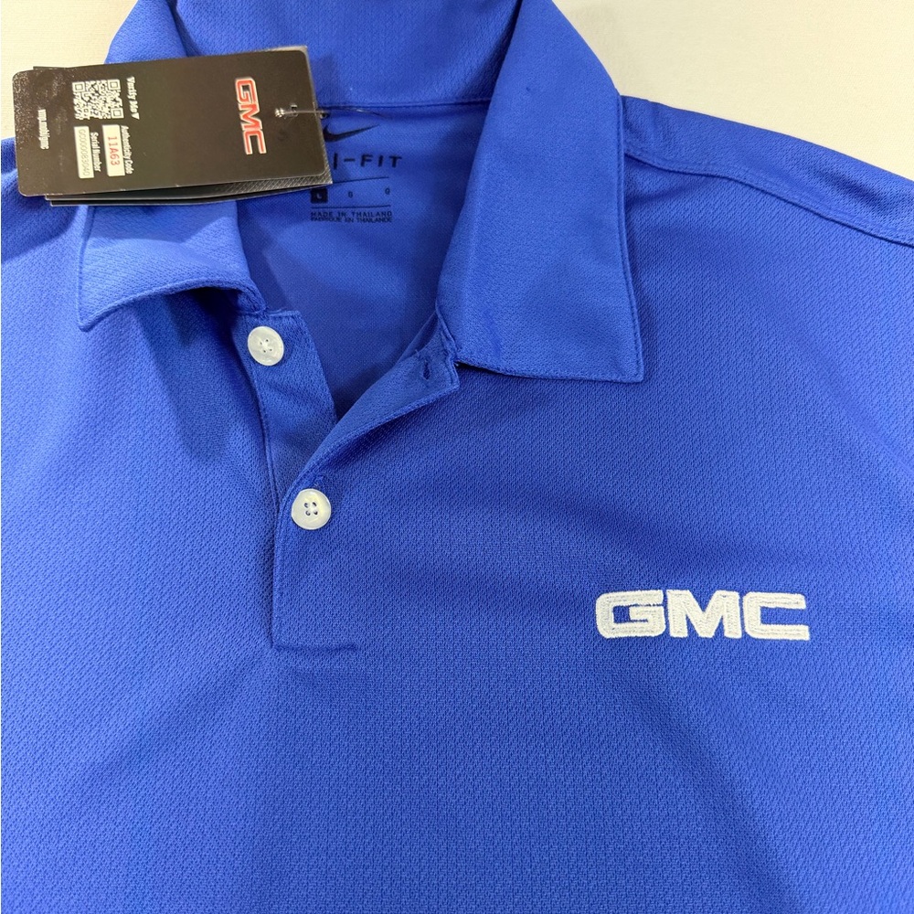Nike GMC Branded Blue Polo Shirt with Nike Dry Fabric for Men. Size L